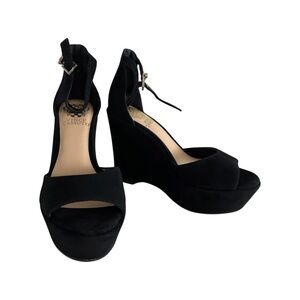 Vince Camuto Black Suede Platform Wedge Sandals NWB